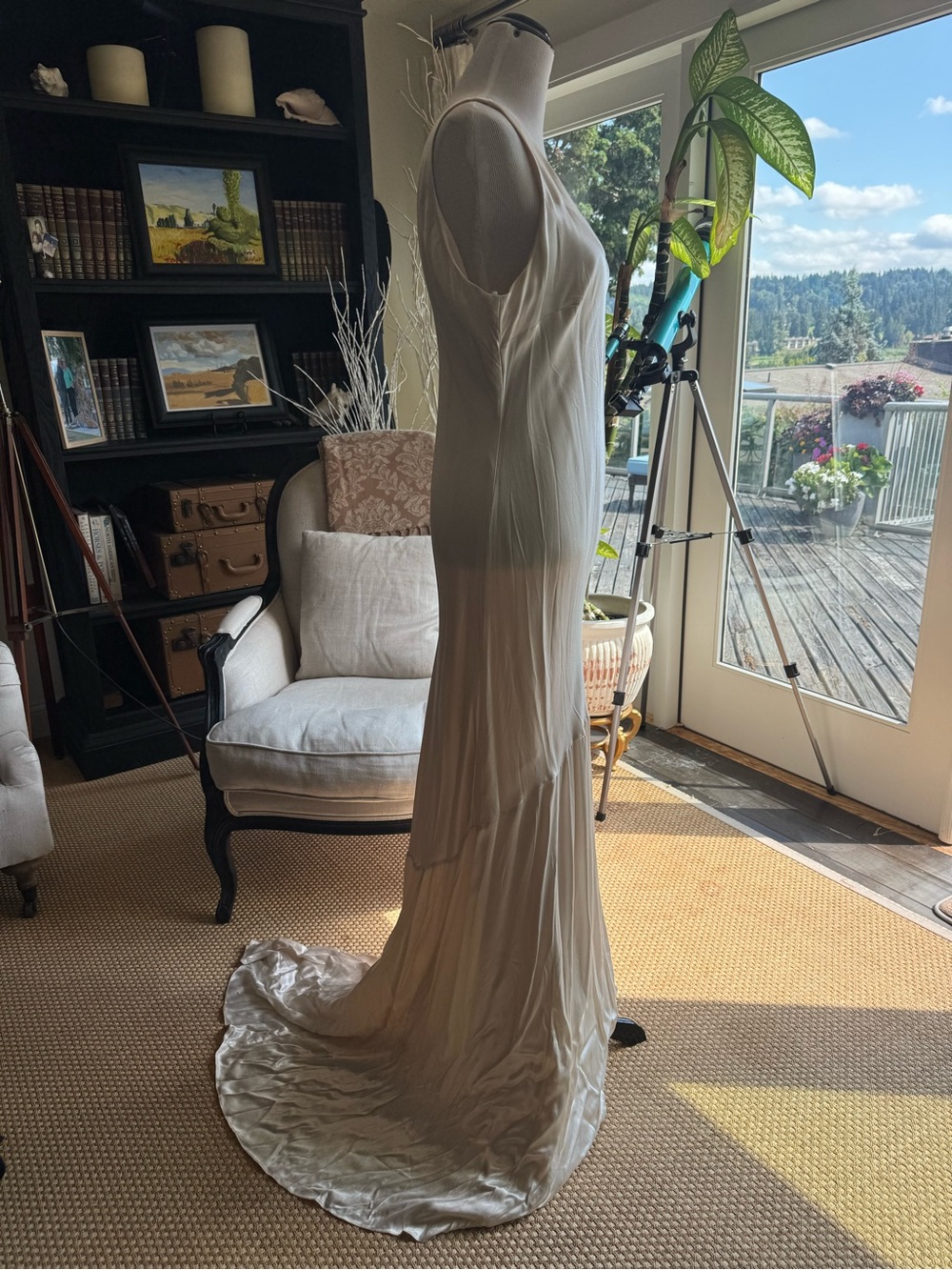Lulu's Cream Maxi Slip Gown with Train